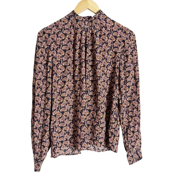 Vanessa Bruno Paolo Paisley Print Long Sleeve Mock Neck Silk Blend Top Size 8 - Picture 4 of 13